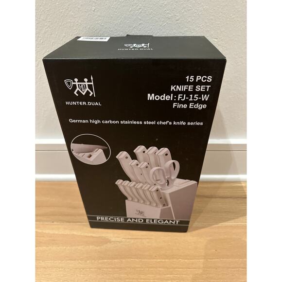 HUNTER.DUAL Knife Set, 15 Piece Kitchen Knife Set with Block Self Sharpening - Picture 2 of 5